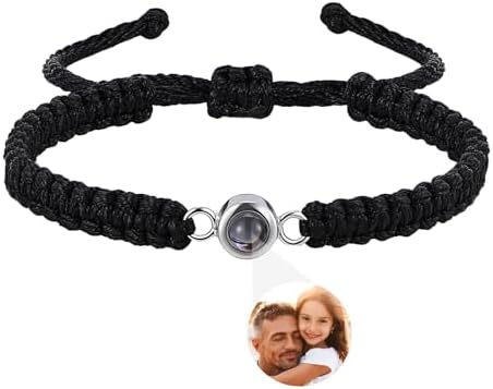 Custom Bracelet with Picture Inside,Personalized Projection Photo Bracelet with Adjustable Braided String, Gift Ready with Card & Box, Unique Engraved Gift for Anniversary, Valentine's Day for Her/Him