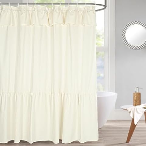 DOSLY IDÉES Ruffled Farmhouse Shower Curtain,Beige Fabric,Country and Chic Style,72x78 in Cover