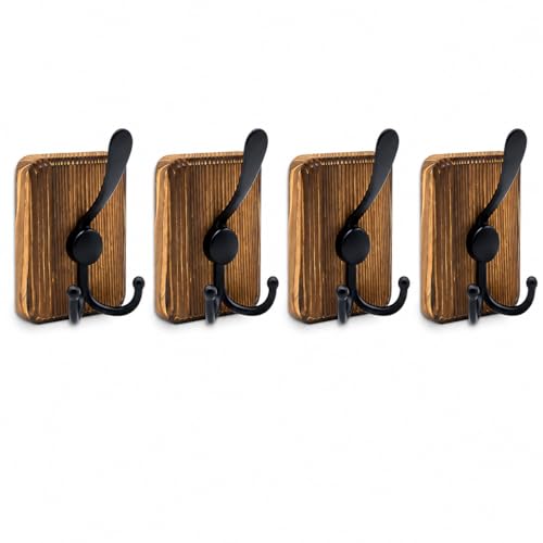 RVXHUA Wood Wall Hooks - 4-Pack Pine Coat Rack, Wall