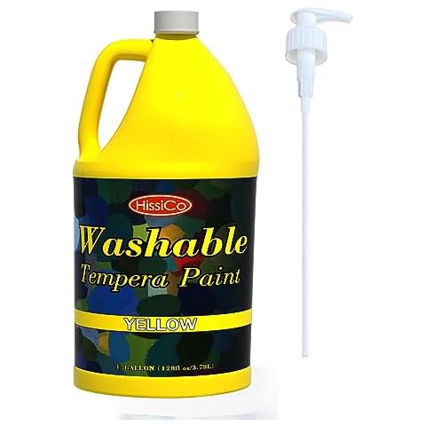 HissiCo Washable Tempera Paint for Kids,Yellow(128 oz/1 Gallon) Liquid Poster Paint, Non-Toxic Kids Paint with Fluorescent Glitter Metallic Neon Colors for Finger Painting, Hobby Painters Cover