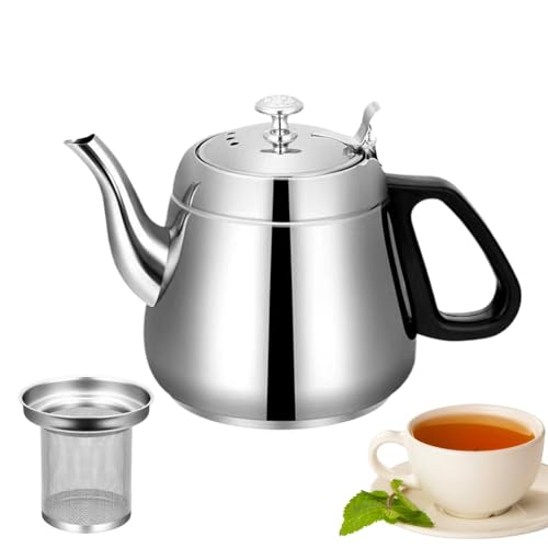 Teiera in acciaio inossidabile con infusore, teiera marocchina con filtro interno in rete rimovibile da 1,5 l, teiera da piano cottura con infusore rimovibile, teiera a foglie sciolte, bollitore per