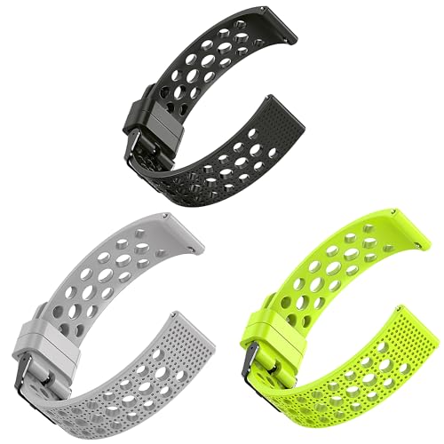 GTX13, GTX12 Smart Watches Band, Lamshaw 22mm Silicone Replacement Wristbands Sport Strap with Metal Buckle Compatible for Fitpolo GTX12, ENOMIR GTX12, Tensky GTX12, uaue T60, QXQ T60, QCOQ T60 Smart Watches (for 22mm size band, 3 Pack-Black+Gray+Green)