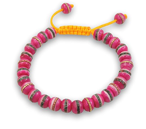 Hands Of Tibet Tibetan Prayer Mala Embedded Medicine Bracelet Yoga Healing Beads Adjustable Wrist Mala For Meditation Many Color Choices (Fuchsia Pink) Natural Himalaya Yak Bone2