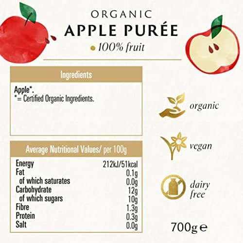 Biona Organic Apple Puree 700g, Pack of 6 - Made from 100% Organic Apples - No Added Sugar, Unsweetened - Smooth and Velvety - Dairy Free & Vegan - Sauces and Jams