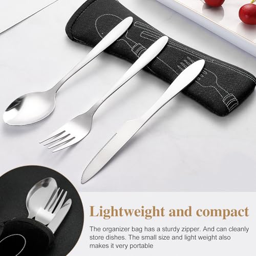 HonGien 2 Set Camping Cutlery with Portable Pouch Case Stainless Steel Camping Flatware Stainless Steel Cutlery Set 6-Piece Camping Set with Bag for Outdoor Travel Picnic Office School Lunch Box(Black - Image 3