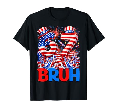 Six Seven 6 7 Bruh 4th of July USA Flag 67 Meme Men Boy Kids T-Shirt