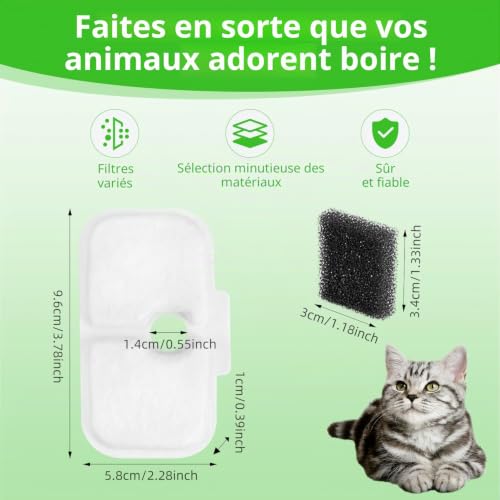 Filtre Fontaine Eau Chat Filtre Fontaine Chat Pack de 12 Filtres de Remplacement pour Dockstream Fontaine à Eau pour Chat PLWF005, PLWF115, PLWF105, 12 Cartouches Filtrantes et 12 Eponges en Mousse – vue 2
