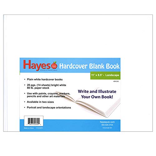 Hayes Publishing Plain White hardcover Blank Book, 28 Pages (14 Sheets) Measures 11