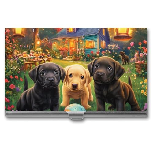 Puppies Dog Play TIme Business Card Case Pocket Card Holder Slim Card Wallet for Men Women