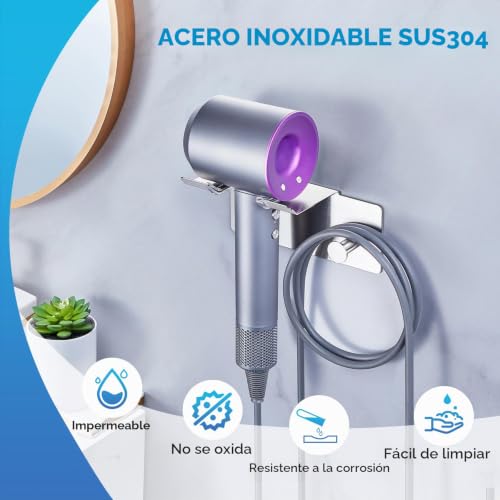 Miniatura 3 de Soporte Para Secador De Pelo Sin Taladrar, Soporte Para Secador De Pelo, Pared Sin Taladrar Metal, Autoadhesivo Soporte Para Secador De Pelo De Pared, Soporte Para Secador De Pelo Para Baño Plata
