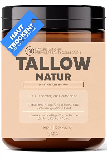 Tallow Rindertalg - Beef Tallow Creme - Deutsche Rinder aus freier & artgerechter Weidehaltung - 100% natürliche Hautpflege - Original Balm Pur, Skincare mit Vitamin E & ohne Chemie (120ml, Natur)