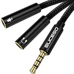 SUCESO Headphone Mic Splitter Adapter 3.5mm Stereo Audio Y Splitter Male to 2 Female Audio Microphone Y Aux Jack Cable Compatible with PS4,PC,Xbox,Laptop,Gaming Headset,Speaker,External Mic-1m(Black)