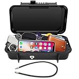 Eikovia Beach Lock Box,Travel Safe Lock Box with Removable Chain,Locking Boxes with Code,Portable Lockbox for Travel Safe,Personal Items,Beach,Gym,Hotel,Dorm,Black