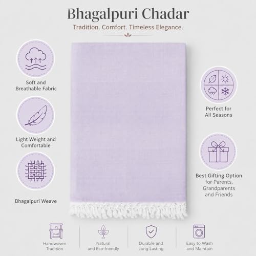 Image of Bhagalpuri Soft Dull Cotton Single Chadar | Single Thread Lightweight Odhne Wali Chadar | Top Sheet for Sleeping Summer (Purple)