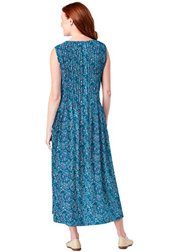 Woman Within Women's Plus Size Pintucked Sleeveless Dress - 3X, Horizon Blue Ditsy Bloom #TOP2