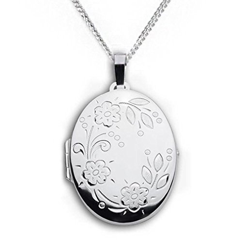 Medaillon XXL Hochglanz verziert Oval 925 Silber zum öffnen für Bildereinlage 2 Fotos Amulett Verzierung Randverzierung mit Kette 45 cm 925 Silber. Von Haus der Herzen® Cover