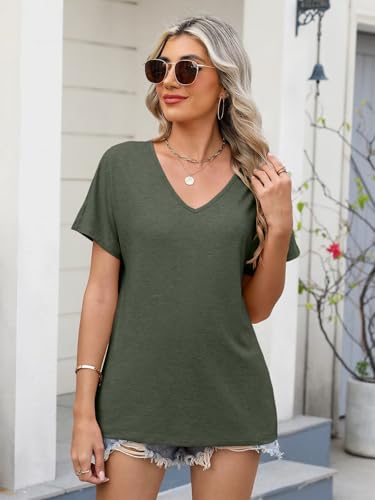 Women's V Neck Short Sleeve T Shirts Summer Casual Basic Loose Fit Tees Top 20254