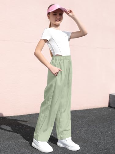 Image of SANGTREE Girls & Woman Wide Leg Pants Lightweight Casual Elastic High Waist Straight Leg Loose Trousers,4 Years - Woman 2XL