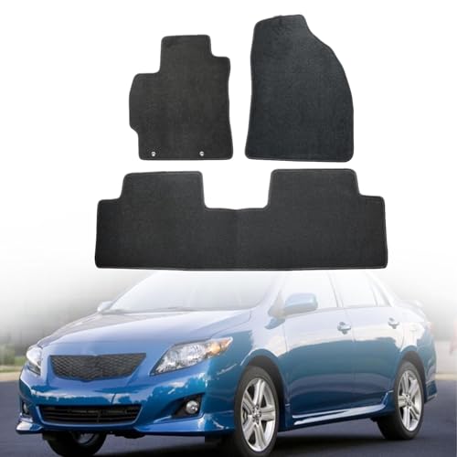 FZJDSD Black 3Pcs Front & Rear Floor Mats Carpet Velour Replacement Compatible with Toyota Corolla 2009 2010 2011 2012 2013