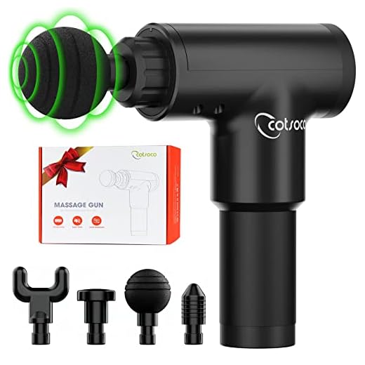 Pistola de Masaje, Electrónica Masajeador de Tejido Profundo con 6 Niveles Ajustables, 4 Cabezas de Masaje y Ultra Silenciosos, Negro