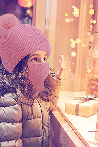 Kids Pom Pom Beanie Boys Girls Faux Fur Ball Warm Lined Knit Kids Winter Hat Set3