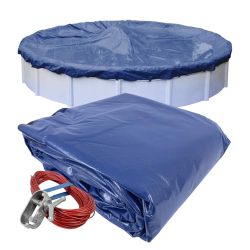 Robelle 24 ft Industrial Blue Winter Pool Cover for Above Ground Pools, 4 ft Overlap (28 ft Cover Size), Solid 14 x 12 Scrim, 4.5 oz/yd2, 20-Year Warranty, Style: 2024-4A