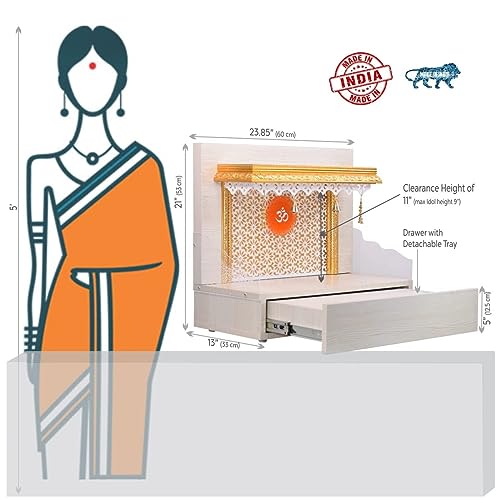 Pooja Mandir en bois avec eclairage LED integre et socle Chowki - 3