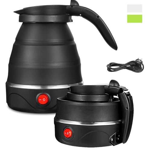 Collapsible Travel Electric Kettle (110 Volt), Travel Portable Electric Tea Kettle, Food Grade Silicone Small Electric Kettle (black, small)