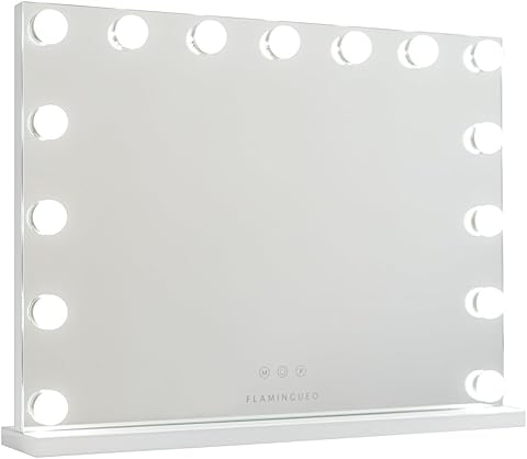 Flamingueo Espejo Maquillaje con Luz - 15 LED - 3 Modos de Luz - Intensidad Ajustable - Control Táctil - Vanity Mirror - Blanco - 58x12x43cm
