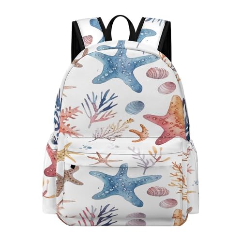 Plants And Starfish Printed Backpack Water-Resistant Pack Stylish Bag Lightweight Travel Backpack