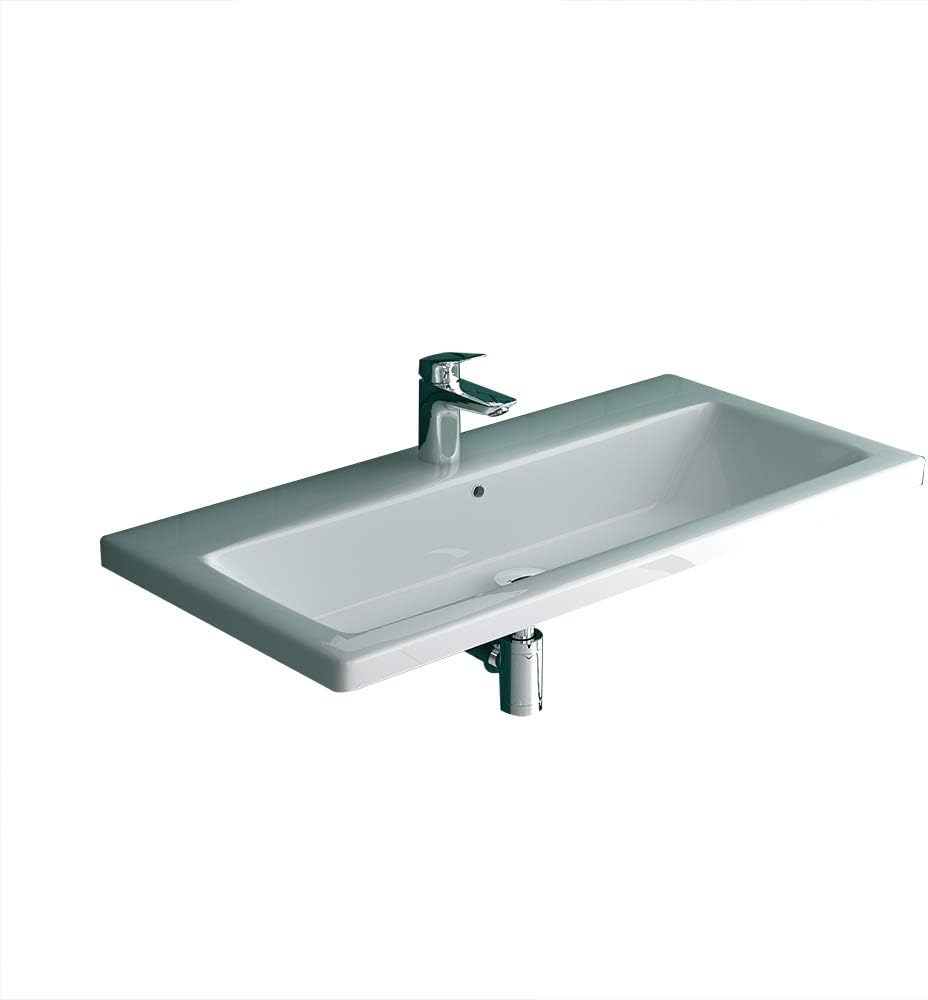 Alpenberger Nano Coating Hand Wash Basin Made of High-Quality Ceramic 90 x 45 cm with Overflow Including Washbasin for Guest Bathrooms Lotus Effect Wash Basin Including Fittings