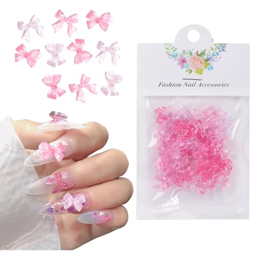 Image of MAYCREATE 50PCS Pink 3D Resin Bow Nail Charms, Manicure Decor