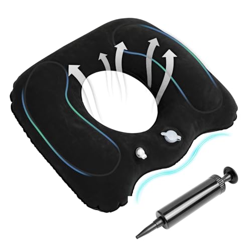 1 PcsCojín Ortopédico Inflable, Cojin Coxis de Asiento Ortopedico, Cojin Hemorroides, Cojín de Asiento de HemorroidesCojin Silla Oficina Cojín para Coxis Escritorio Silla Ruedas Asiento Coche+ Bomba