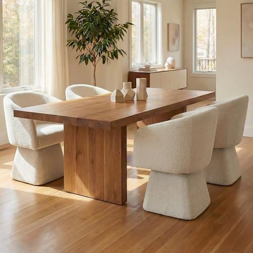 Image of VKNOW Upholstered Swivel Dining Chairs Set of 2 with Barrel Back and Arm | Modern Accent Arm Chair with Thickened Cushion, Soft Chenille Fabric, for Dining Room, Living Room, Vanity, Beige
