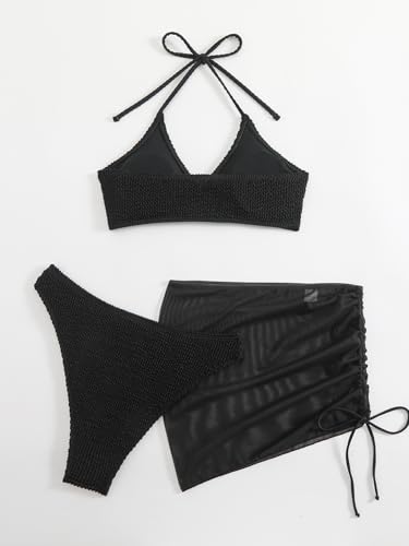 Womens Swim Skirt High Waisted Bikini Sets Tummy Control Swimsuits Summer Beach Bikini Three-Piece Set3