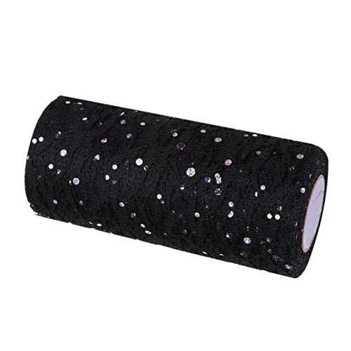HOODANCOS Roll Tulle for Wedding Decoration Mesh White Ribbon Tulle for Decoration Lace Ribbon Lace Tulle Rool Glitter Ribbon Dining Table Decor Sparkling Tulle Fabric Spool Tulle Black