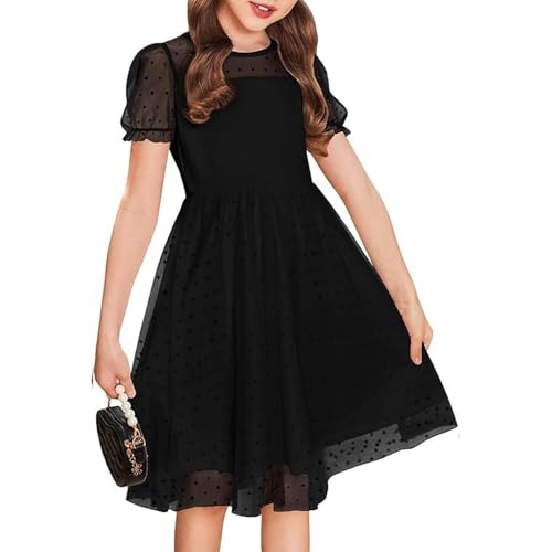 Robe enfant fille à pois mesh manches courtes décontractée modèle F410