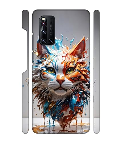Image of ''Cat'' -(Paint & Drops Art) Printed Hard Mobile Back Cover & Case for Vivo V19, Designer | Protective & Premium Cover & Case