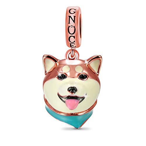 GNOCE Shiba Inu Charms Colgante Plata de Ley Oro Rosa Animal Beads...