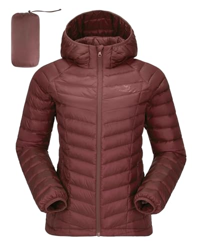 CAMELSPORTS Women's Down Jacket Hooded Winter Light Weight Short Puffer Coats Packable Warm Windproof Ladies Parka