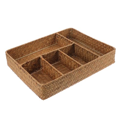 Mobestech Home Essential Large Capacity Counter Organizer Basket Rustic Straw Storage for Kitchen Bathroom