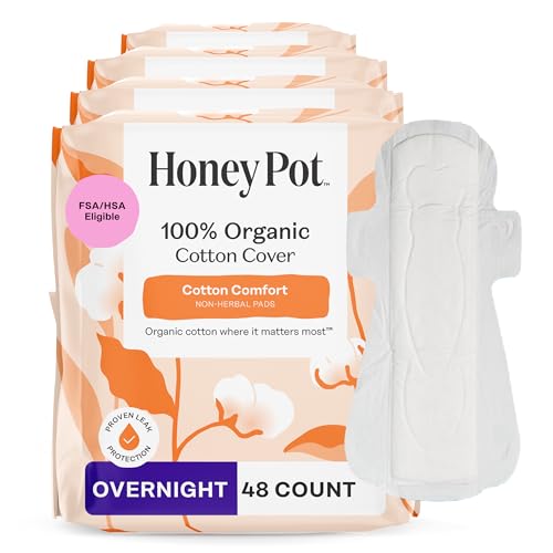 Image of The Honey Pot Company - 48ct - Sanitary Pads for Women - Non-Herbal Overnight w /Wings - Organic Cotton Cover & Ultra-Absorbent Pulp Core - Feminine Care