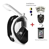 180° Snorkel Mask View for Adults and Youth. Full Face Free Breathing Design.[Free Bonuses] Cell Phone Universal Waterproof Case (Dry Bag) and Anti-Fog Wipes (Kung Fu Penda, Small/Medium)