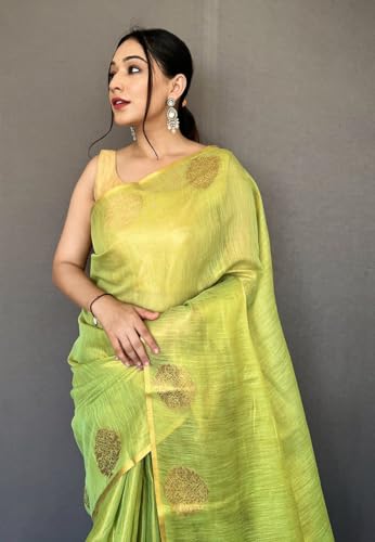 Image of SWORNOF Gold-Toned Woven Design Silk Zari Tissue Saree | Saree for Women | Soft and Skin Friendly