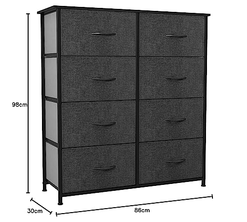 YITAHOME Chest of Drawers with 8 Drawers,Bedroom Drawers, Fabric Dresser with Wood Top,Drawer storage unit for for Bedroom, Living room, Black Grey