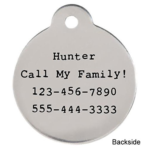 Dogids Personalized "Free Kisses" Circle Shaped Dog Identification Tag, Stainless Steel Custom Laser Engraved Single Sided Id Tag With S-Hook And Split Ring, Small, 1 In #TOP1