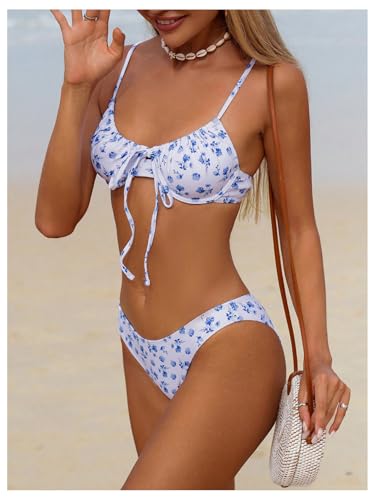 Milumia Women's 2 Piece Bikini Sets Ditsy Floral Swimsuit Tie Back Swimwear3