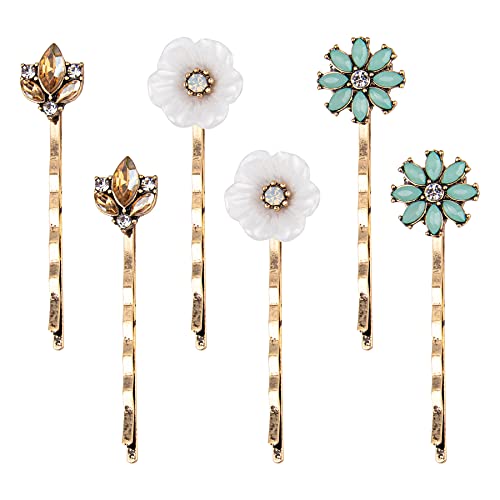 AUEAR, 6 Pack Vintage Flower Pins Elegant Rhinestone Bobby Hair Clips for Women and Girls