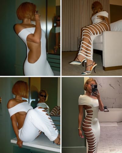 Image of Women's Sexy Sleeveless Hollow Out Maxi Dress Tassel See Through Backless Bodycon Party Club Long Dress