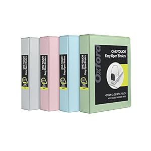 Oxford 3 Ring Binders, Binders for School, 1.5 Inch ONE-Touch Easy Open D Rings, 3-Sided View Binder Covers, Xtralife Hinge, Non-Stick, PVC-Free, Natural Pastels, 375-Sheet Capacity, 4 Pack (79918)
